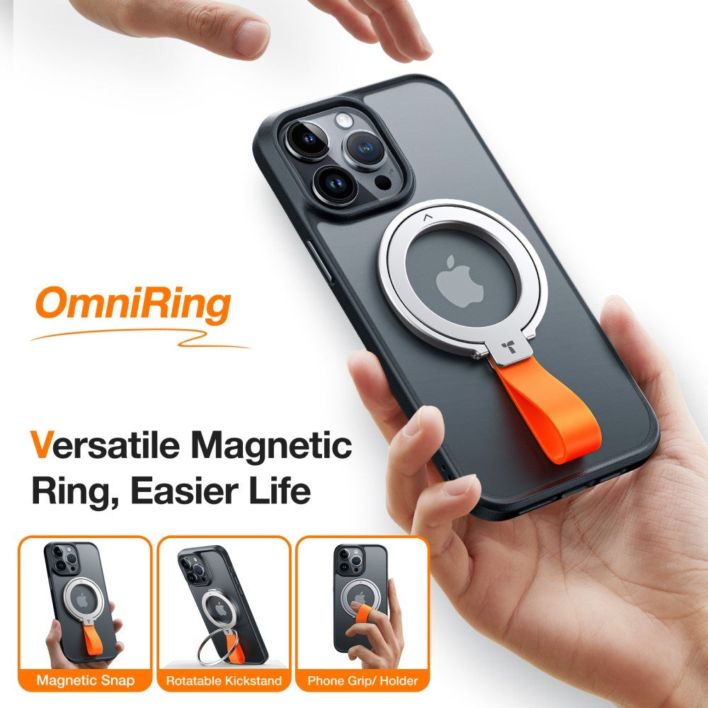 TORRAS Metal Ring Holder & Kickstand - MagSafe Compatible - Silver / Orange