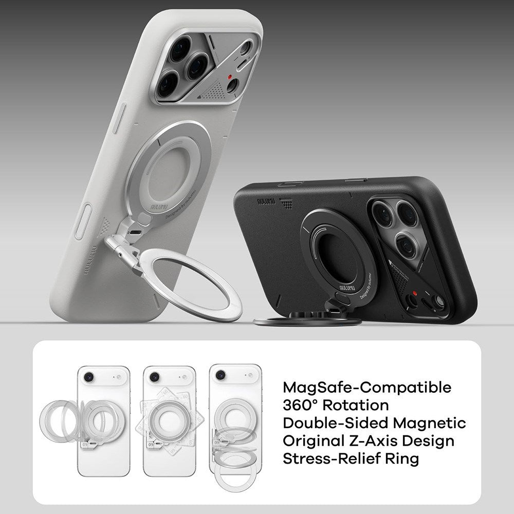 AULUMU 2-in-1 Magnetic Finger Ring / Mobile Stand - 360° Rotatable - MagSafe Compatible - Black