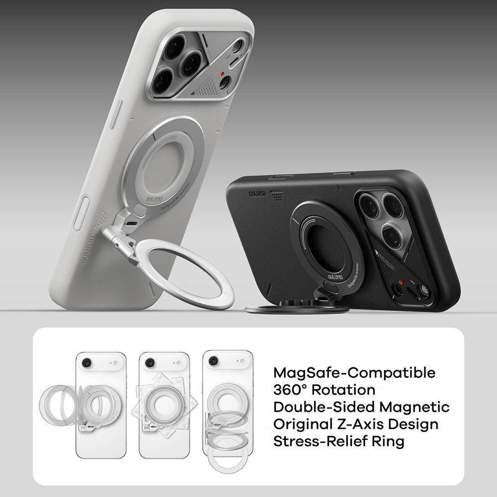 AULUMU 2-in-1 Magnetic Finger Ring / Mobile Stand - 360° Rotatable - MagSafe Compatible - Silver