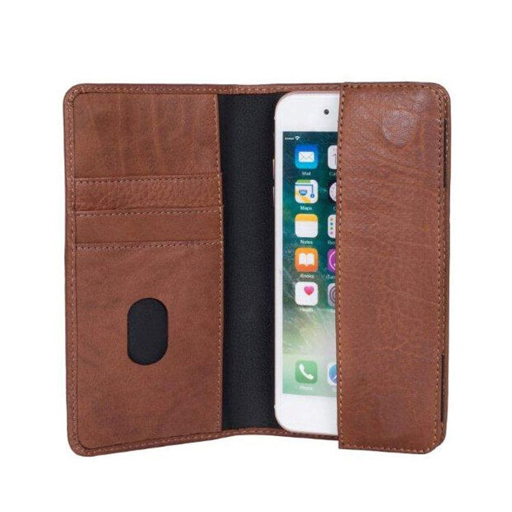 Buffalo Wallet Genuine Leather Universal Case with Wallet (Max. Mobile: 150 x 65mm) - Brown