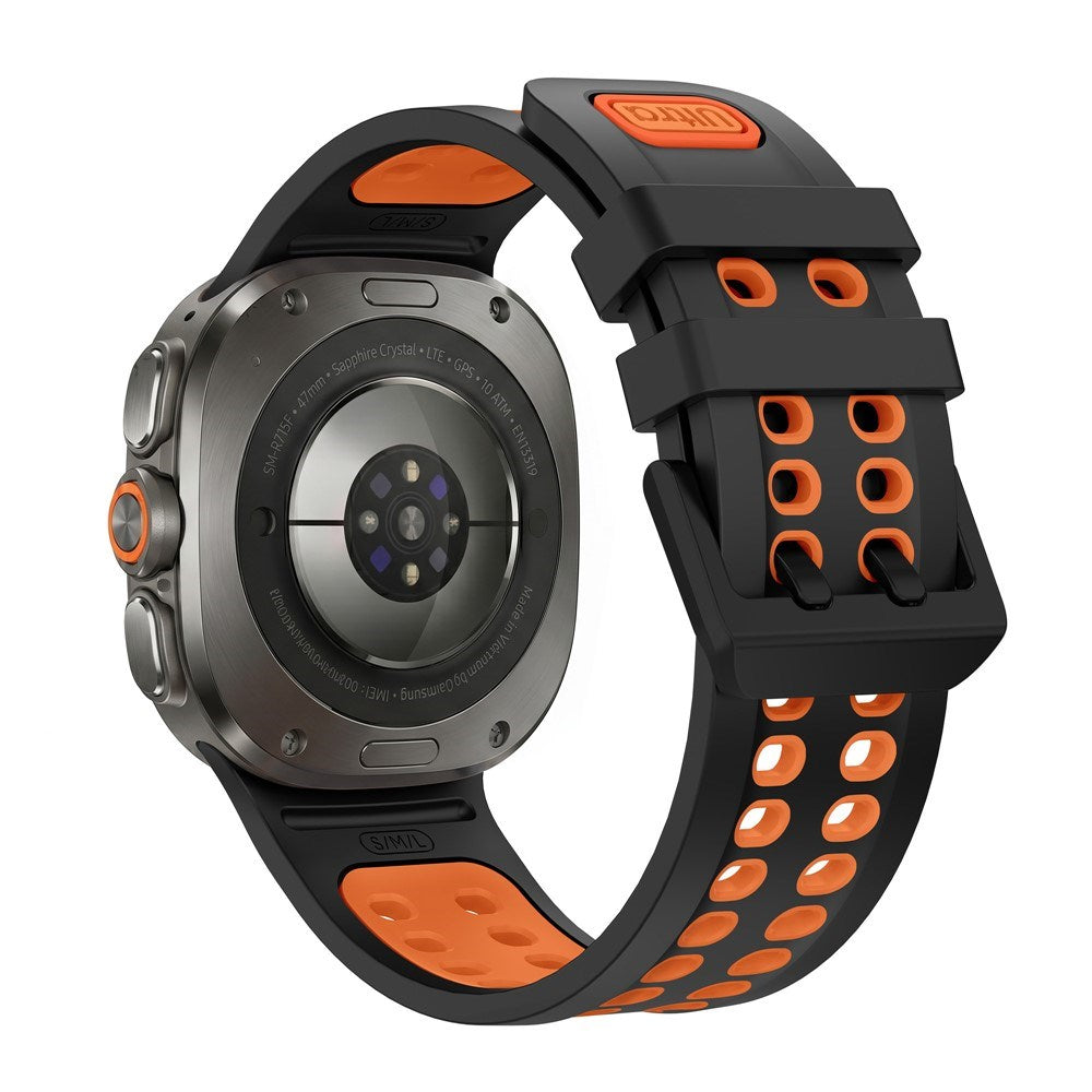 Samsung Galaxy Watch Ultra 2 / Ultra (47mm) Silicone Strap with Ventilation Holes - Black / Orange
