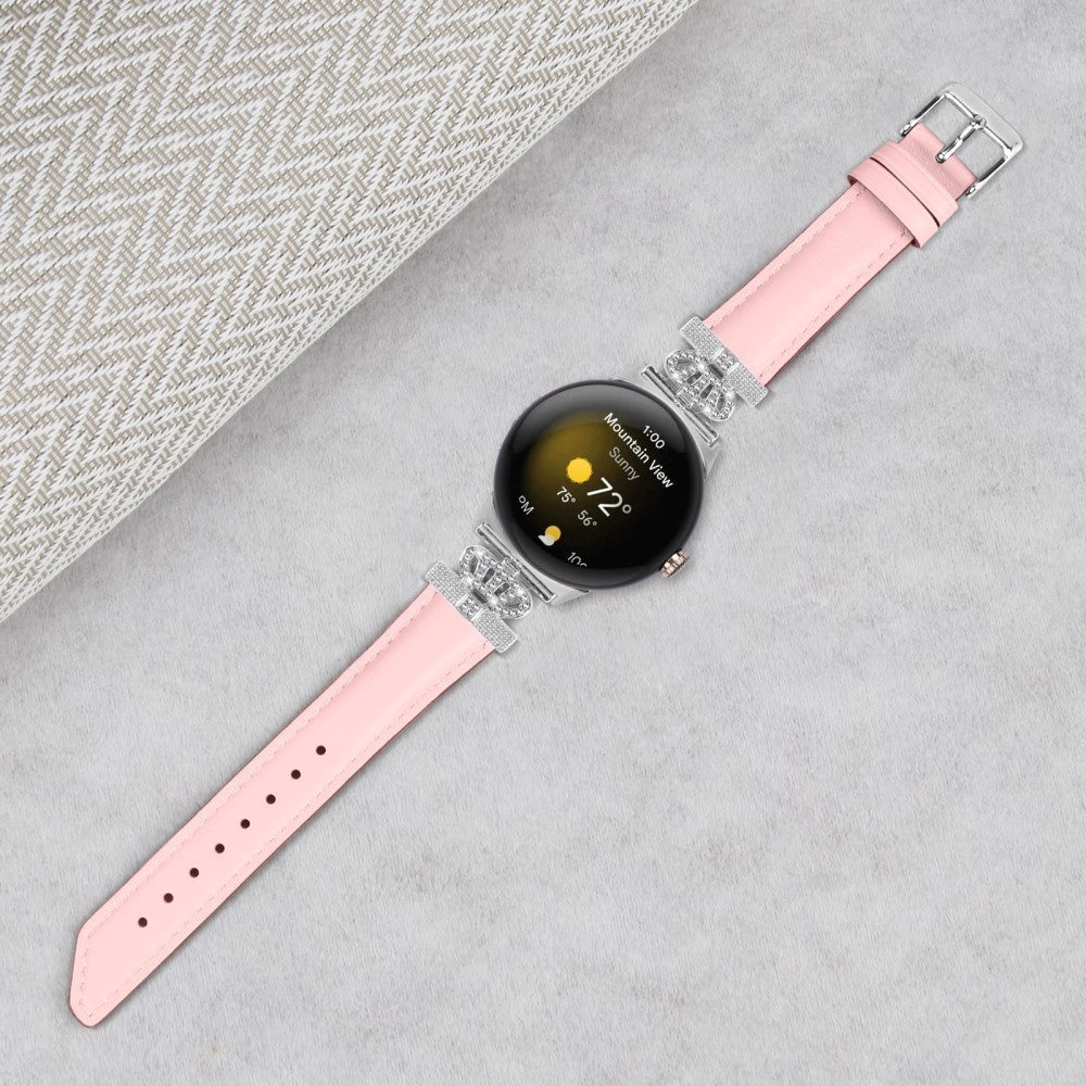 Google Pixel Watch 1 / 2 / 3 (41mm) Leather Strap w. Silver Rhinestone Buckle - Pink