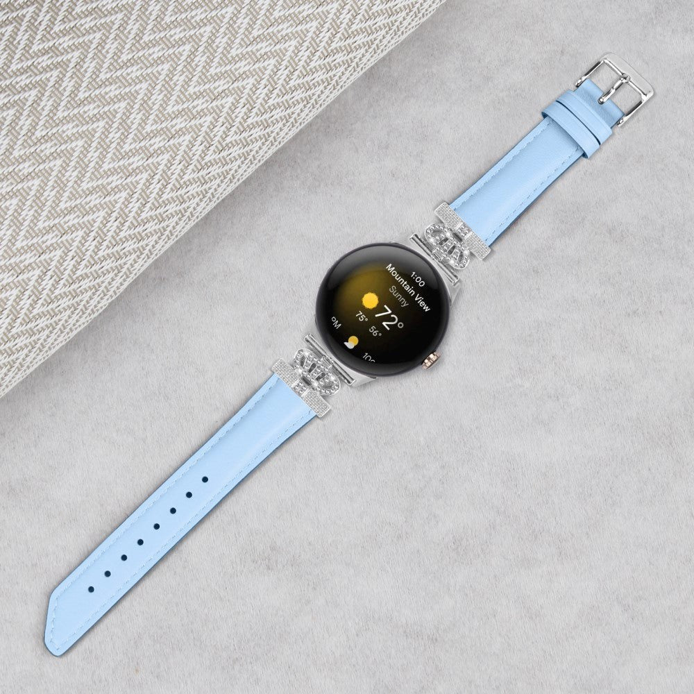 Google Pixel Watch 1 / 2 / 3 (41mm) Leather Strap w. Silver Rhinestone Buckle - Blue