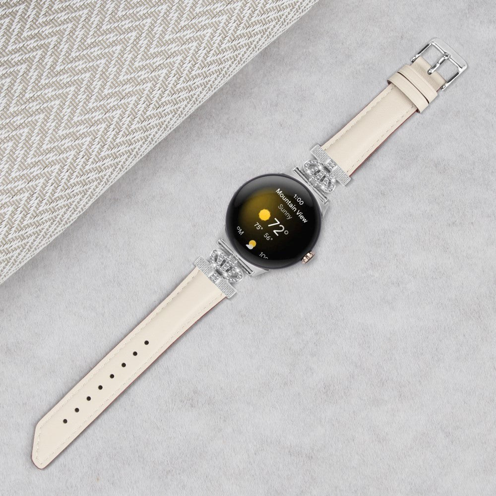 Google Pixel Watch 1 / 2 / 3 (41mm) Leather Strap w. Silver Rhinestone Buckle - Beige