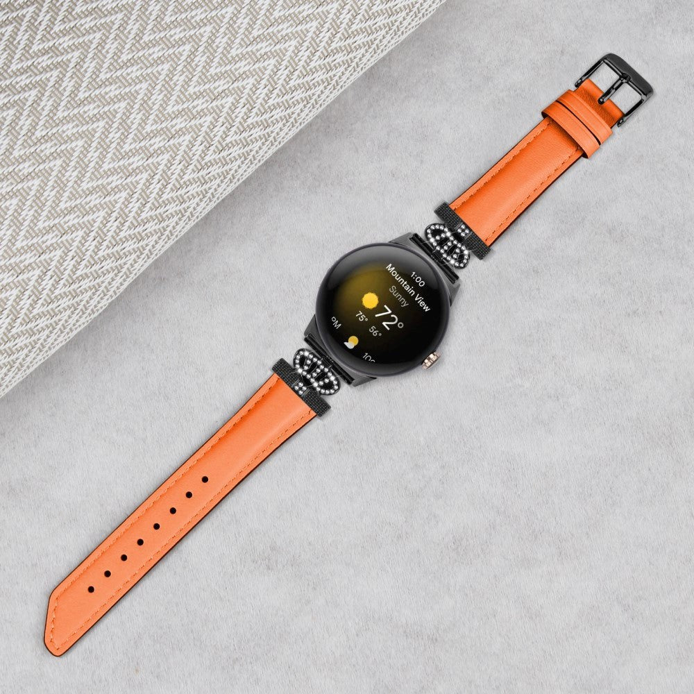 Google Pixel Watch 1 / 2 / 3 (41mm) Leather Strap w. Black Rhinestone Buckle - Orange