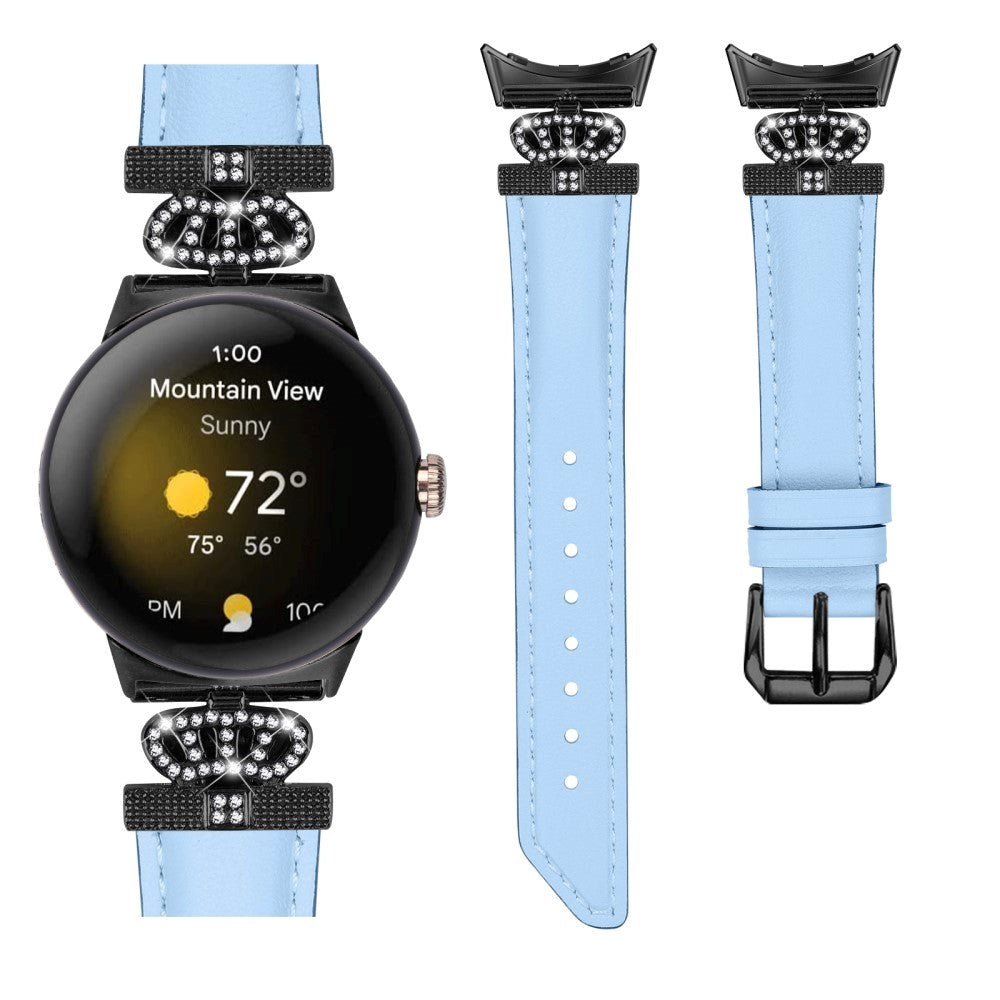 Google Pixel Watch 1 / 2 / 3 (41mm) Leather Strap w. Black Rhinestone Buckle - Blue