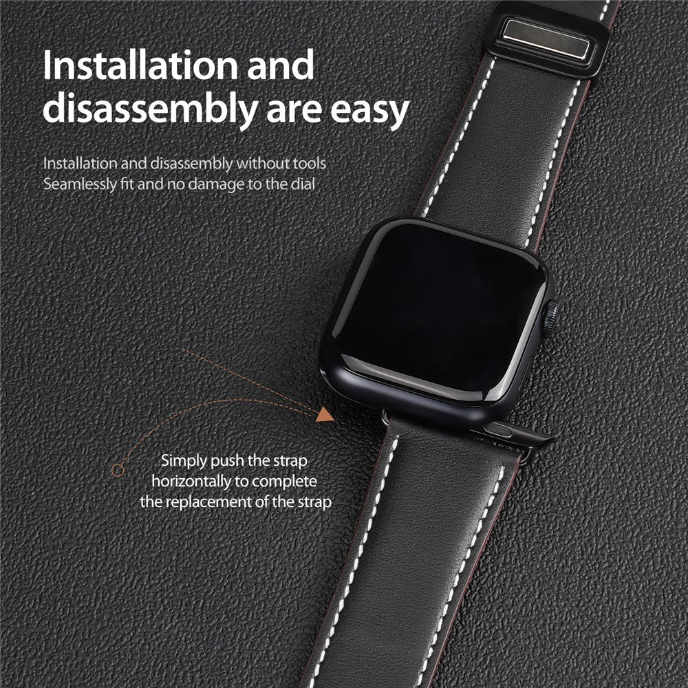 Apple Watch (42/44/SE/45/46/49mm) DUX DUCIS Faux Leather Watch Strap - Black