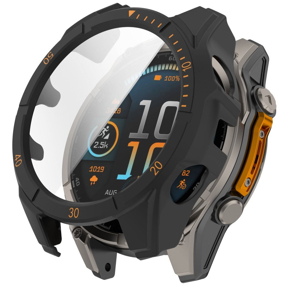 Garmin Tactix 8 AMOLED (51mm) Hard Plastic Case with Screen Protector Glass - Black / Orange