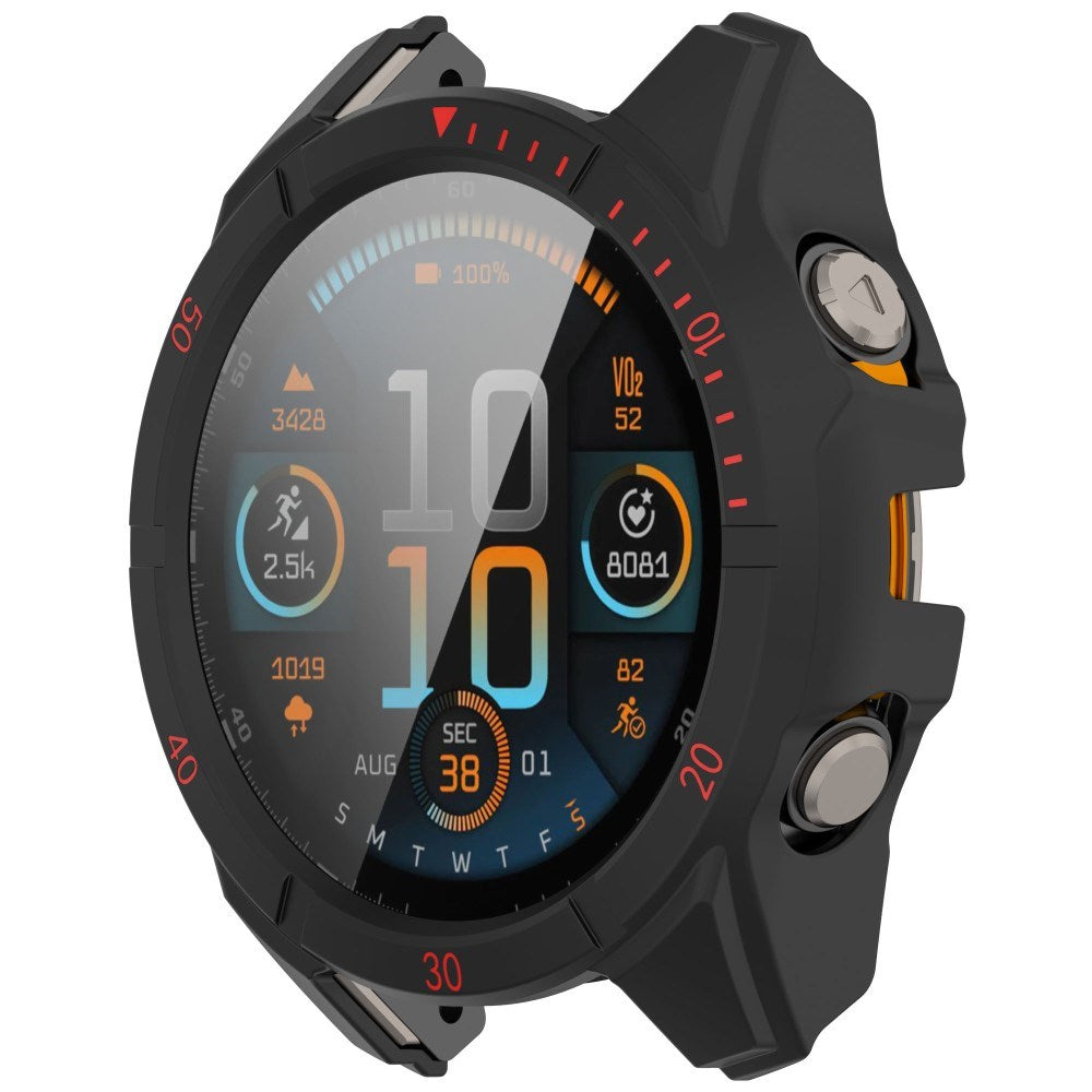 Garmin Tactix 8 AMOLED (47mm) Hard Plastic Case with Screen Protector Glass - Black / Red