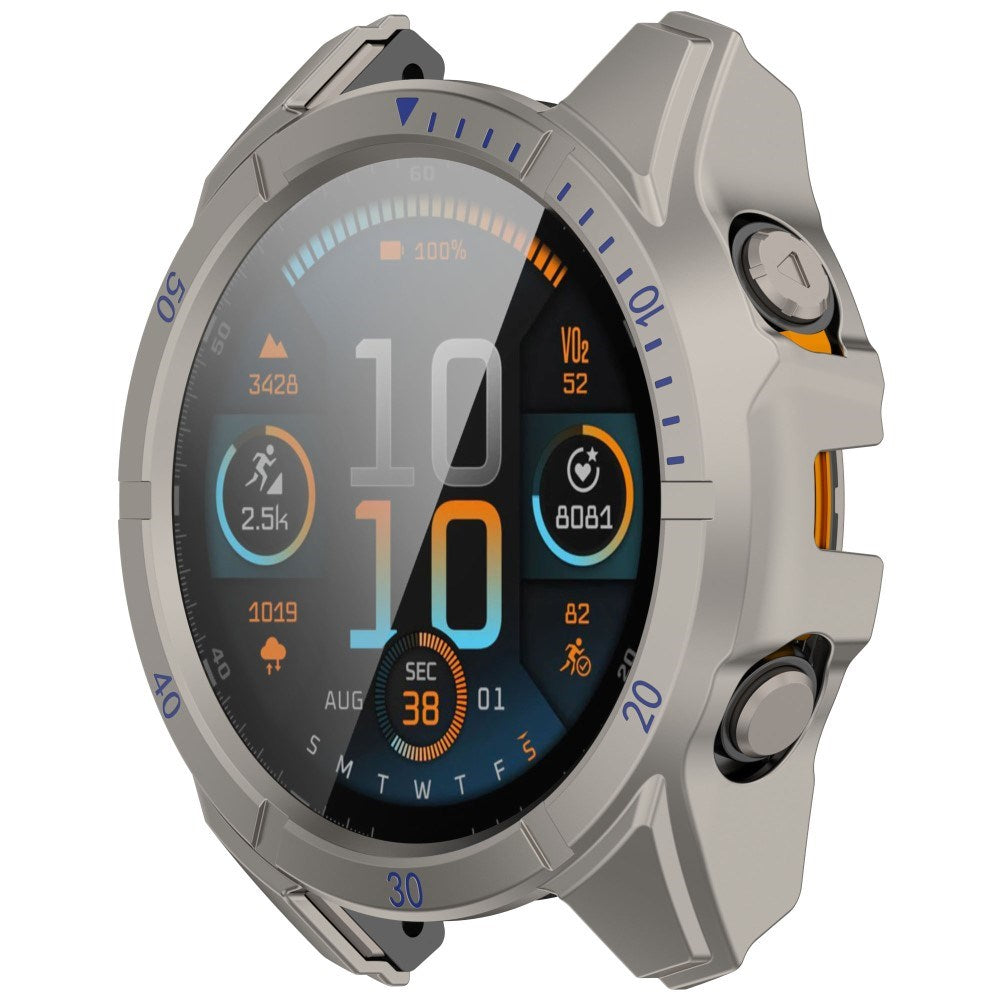 Garmin Tactix 8 AMOLED (47mm) Hard Plastic Case with Screen Protector Glass - Titanium / Blue