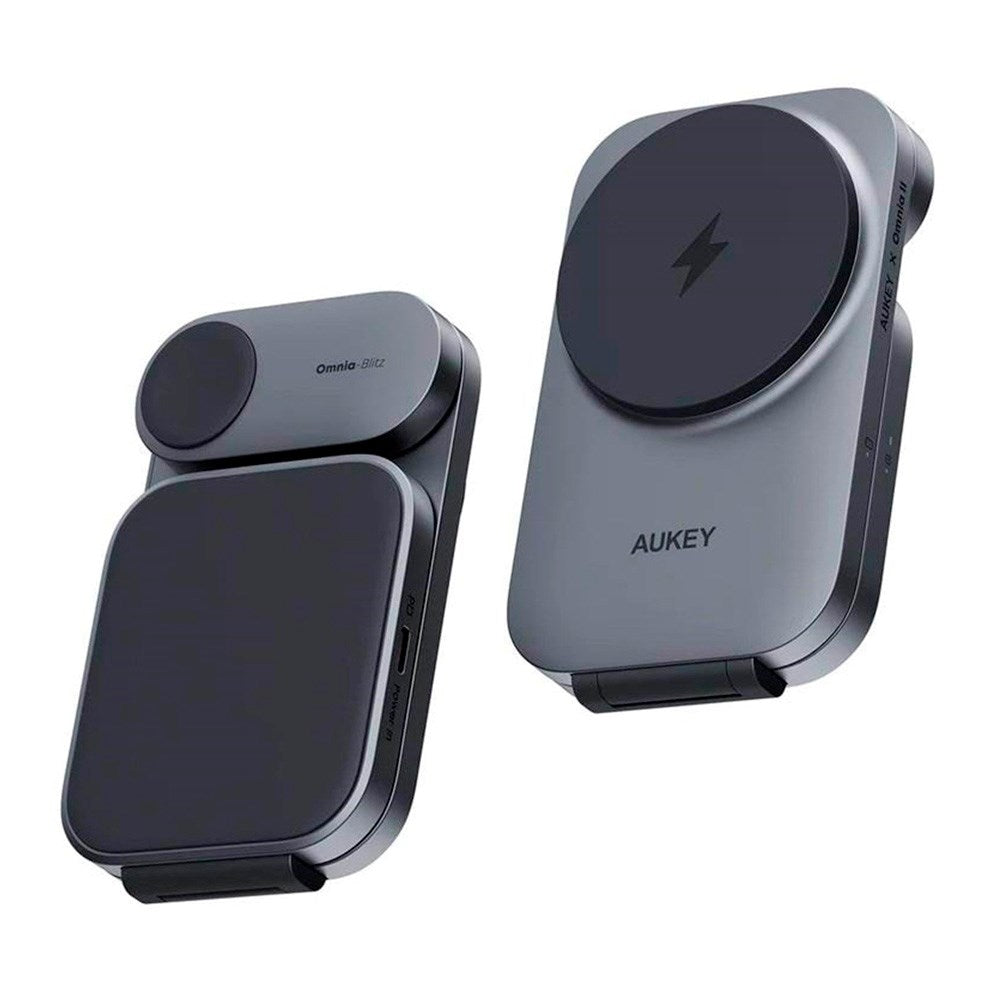 Aukey MagFusion 3-in-1 Magnetic Foldable Wireless Charger - MagSafe Compatible - Grey