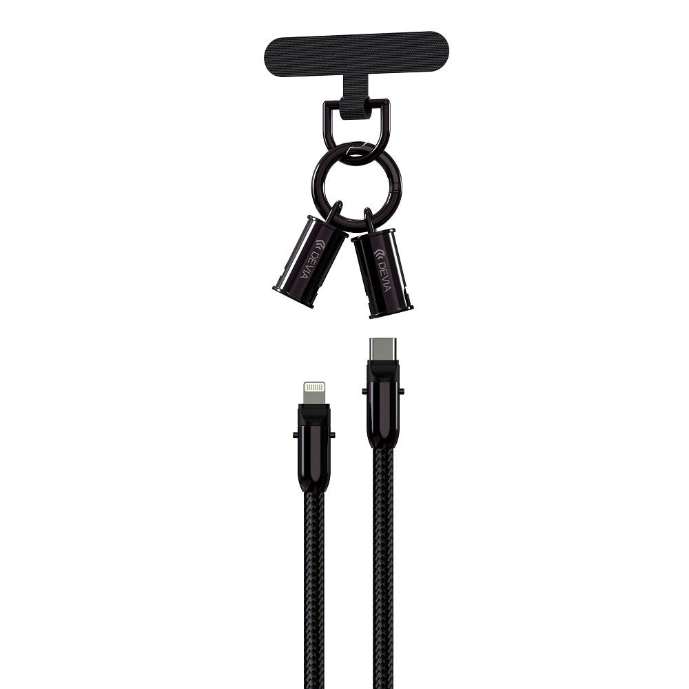 Devia 2-in-1 Phone Strap & USB-C to Lightning Cable - Black