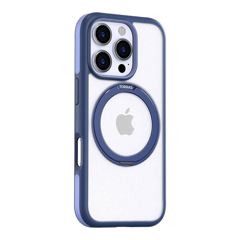 TORRAS iPhone 16 Pro Hybrid Plastic Case with Rotatable Kickstand Ring - MagSafe Compatible - Transparent / Blue