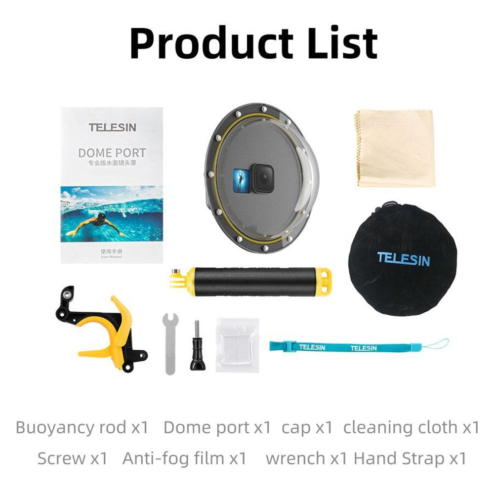 TELESIN Waterproof Dome Case with Handle for GoPro Hero 9 / 10 / 11 / 12 / 13 - Transparent / Black
