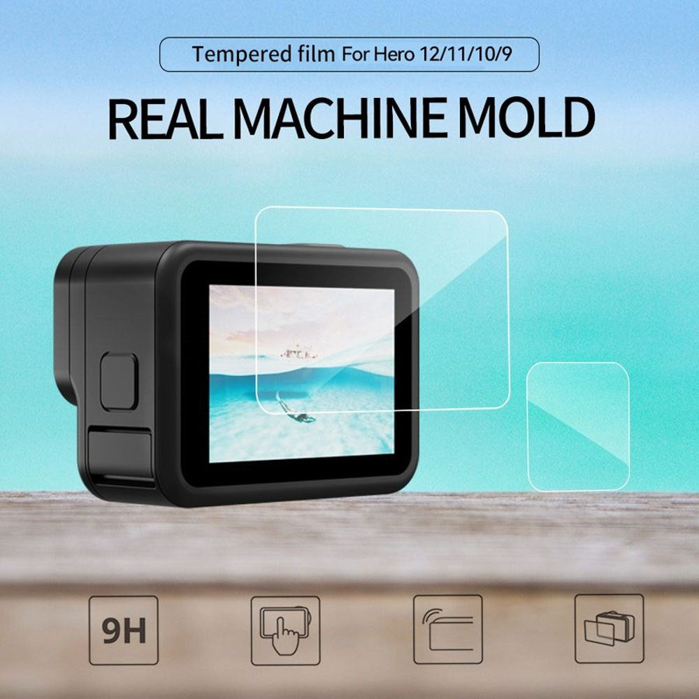 TELESIN Tempered Glass Screen Protector for GoPro Hero 9 / 10 / 11 / 12 - Screen & Camera Lens - Transparent