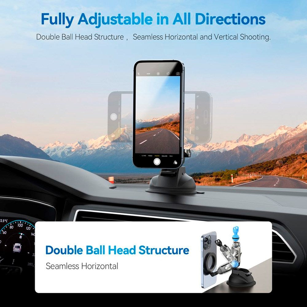 TELESIN Suction Cup Phone Holder for Car - MagSafe Compatible - Black