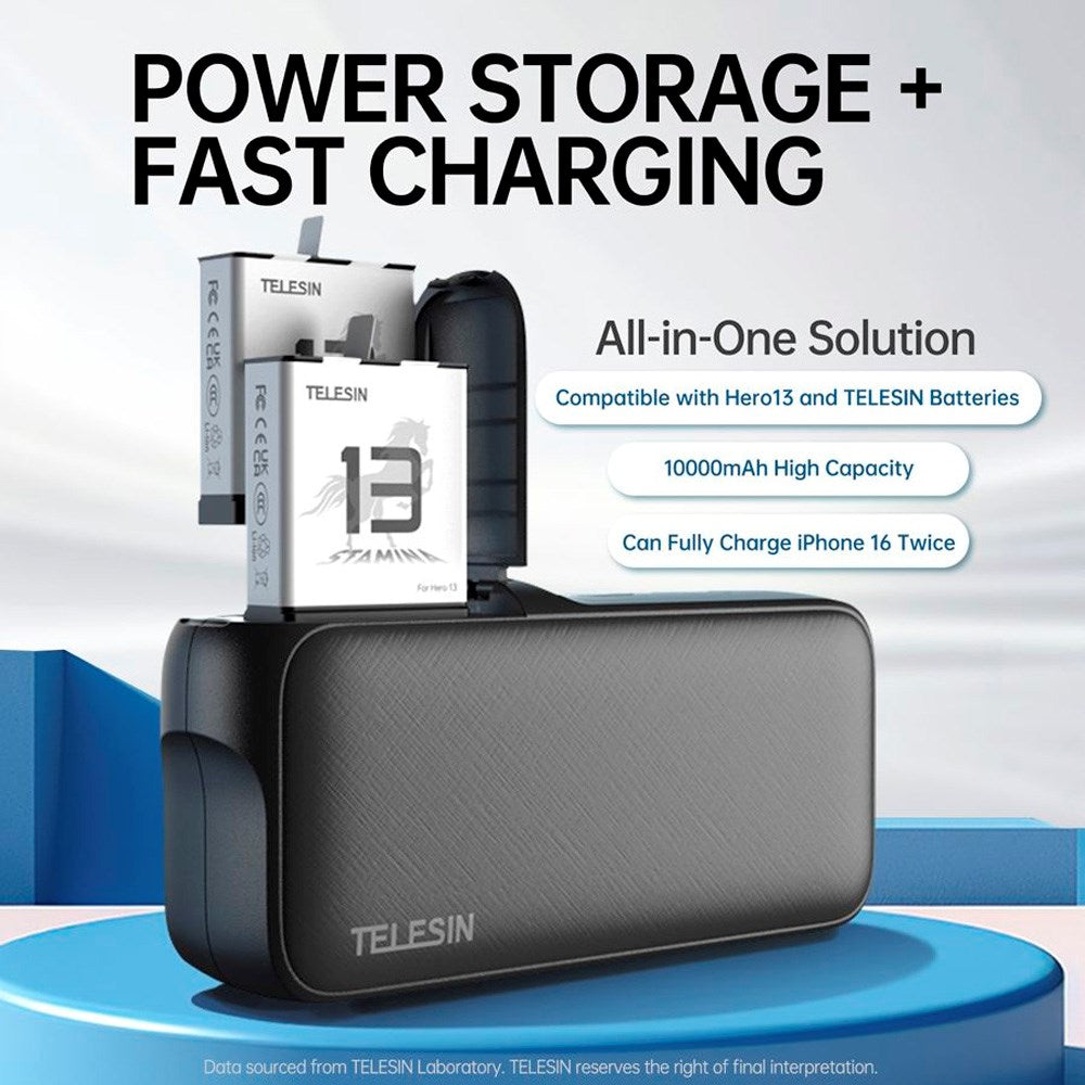 TELESIN PowerBank Battery Charger for GoPro Hero 13 & Smartphones - Black