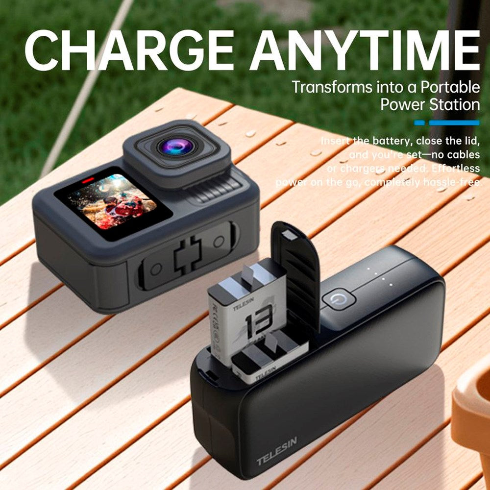 TELESIN PowerBank Battery Charger for GoPro Hero 13 & Smartphones - Black
