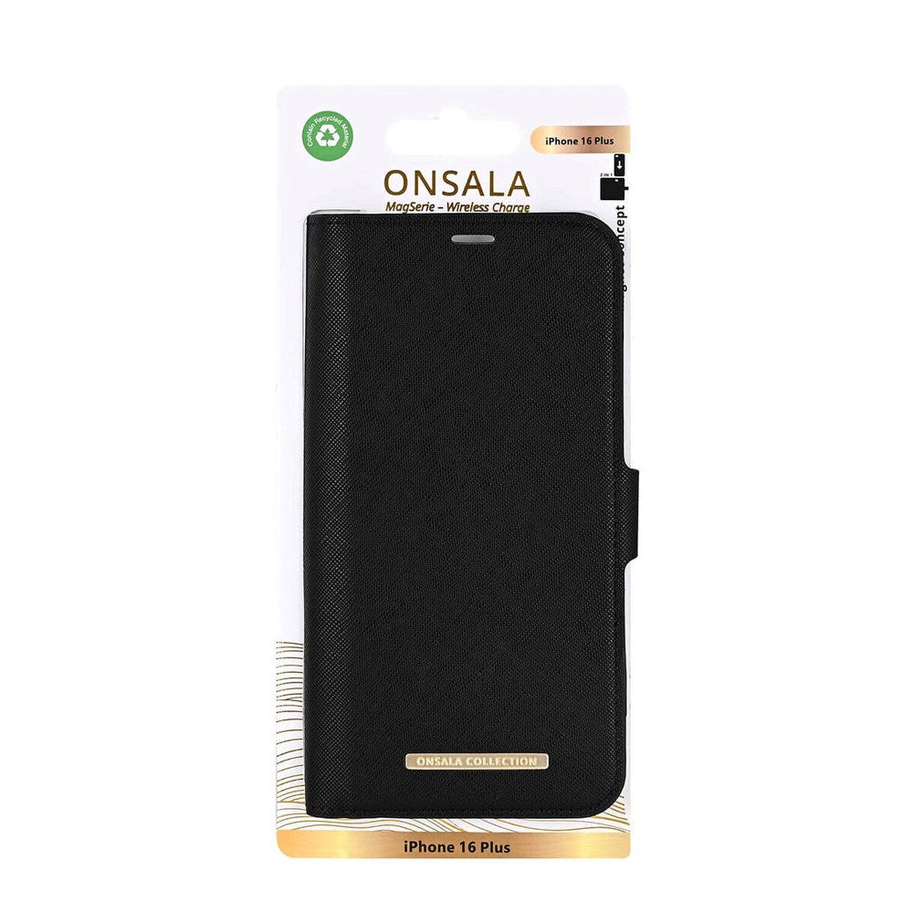 Onsala iPhone 16 Plus ECO Flip Cover with Wallet - MagSafe Compatible - Black