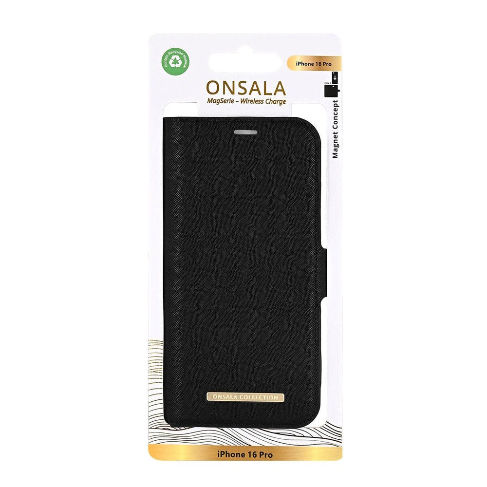 Onsala iPhone 16 Pro ECO Flip Cover with Wallet - MagSafe Compatible - Black