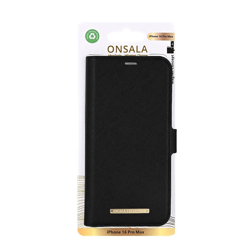 Onsala iPhone 16 Pro Max ECO Flip Cover with Wallet - MagSafe Compatible - Black