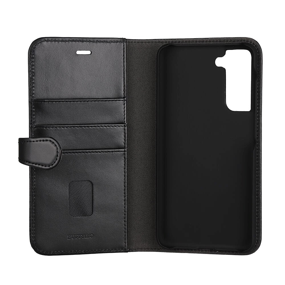 Samsung Galaxy S21 FE Buffalo Wallet Genuine Leather Magnet Wallet Case - Black