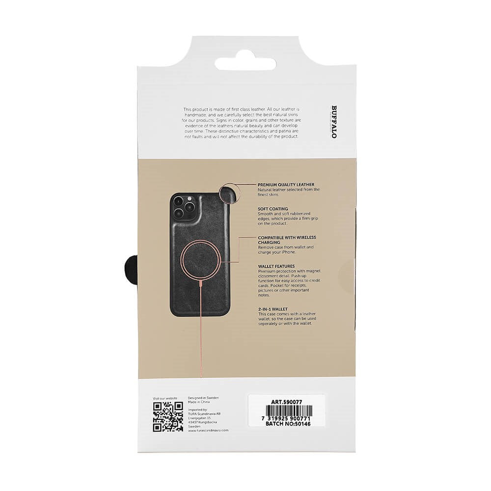 iPhone 14 Plus Buffalo Wallet Genuine Leather Magnet Wallet Case - Black