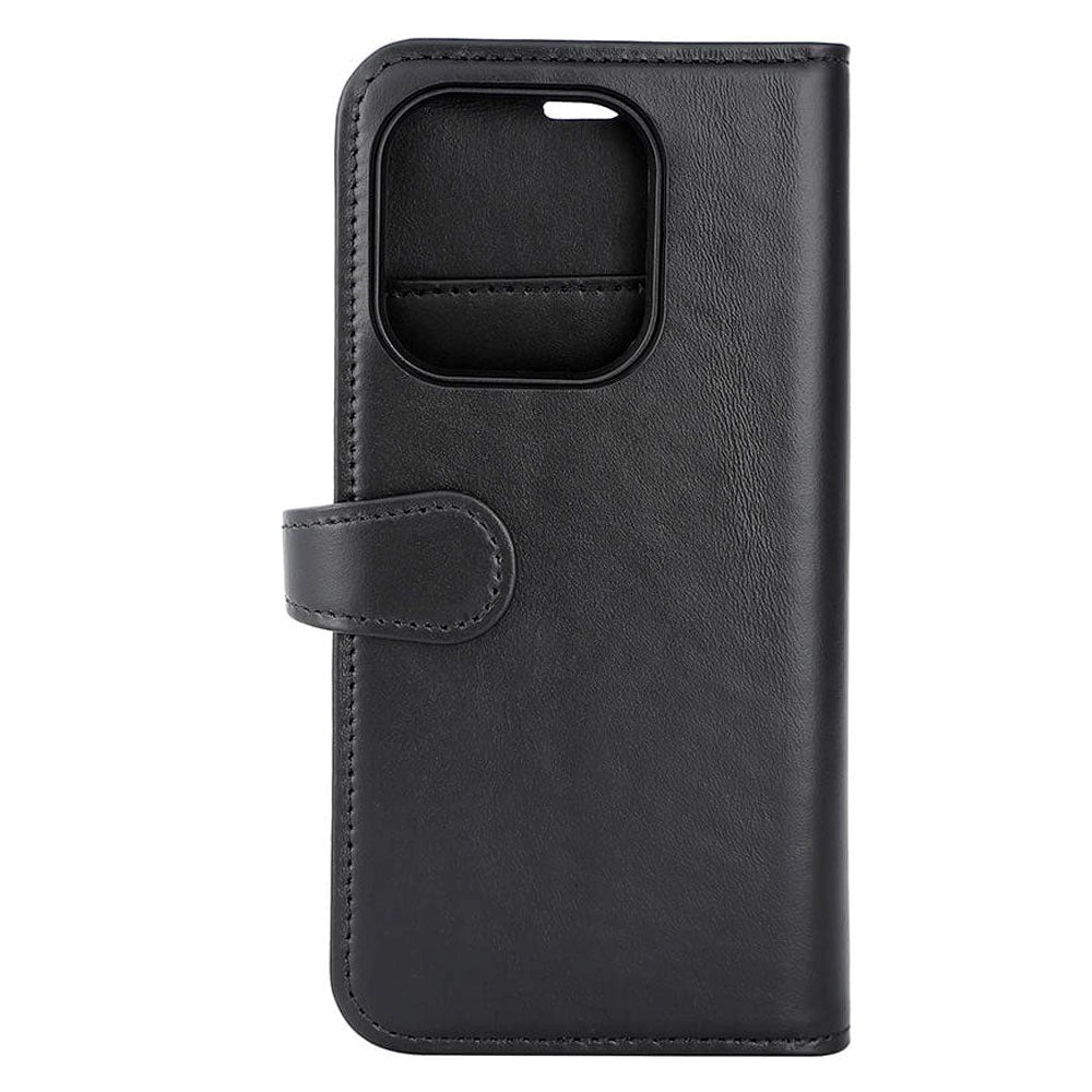 iPhone 15 Pro Buffalo 2-in-1 Wallet Genuine Leather Magnet Flip Case with Wallet - Black
