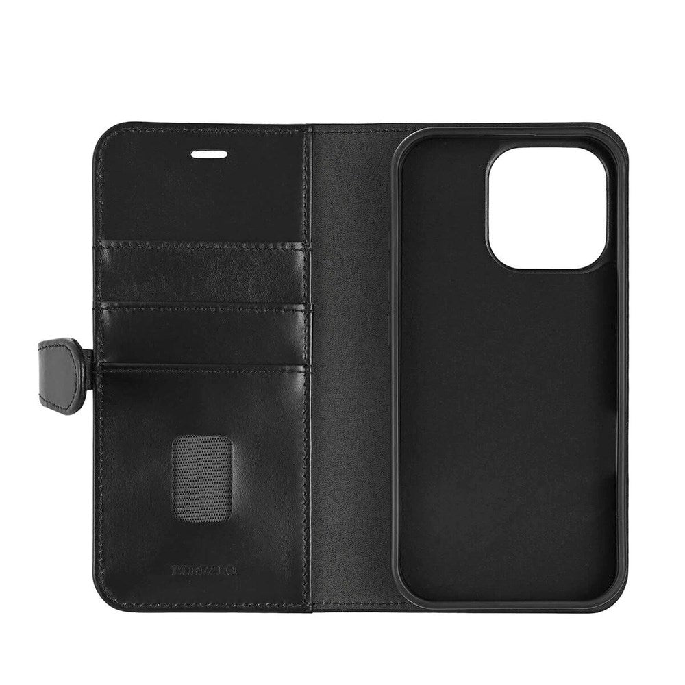 iPhone 16 Pro Max Buffalo 2-in-1 Wallet Genuine Leather Magnet Flip Case with Wallet - MagSafe Compatible - Black