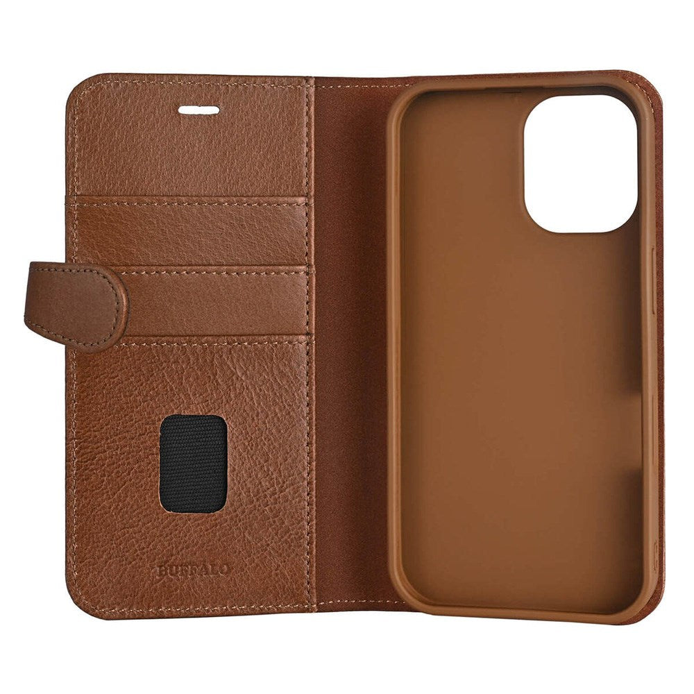 iPhone 16 Buffalo 2-in-1 Wallet Genuine Leather Magnet Flip Case with Wallet - MagSafe Compatible - Brown