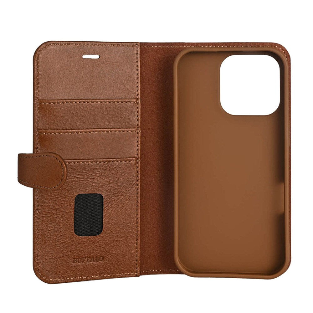 iPhone 16 Pro Buffalo 2-in-1 Wallet Genuine Leather Magnet Flip Case with Wallet - MagSafe Compatible - Brown