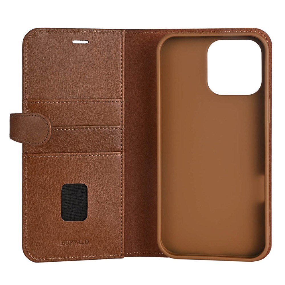 iPhone 16 Pro Max Buffalo 2-in-1 Wallet Genuine Leather Magnet Flip Case with Wallet - MagSafe Compatible - Brown
