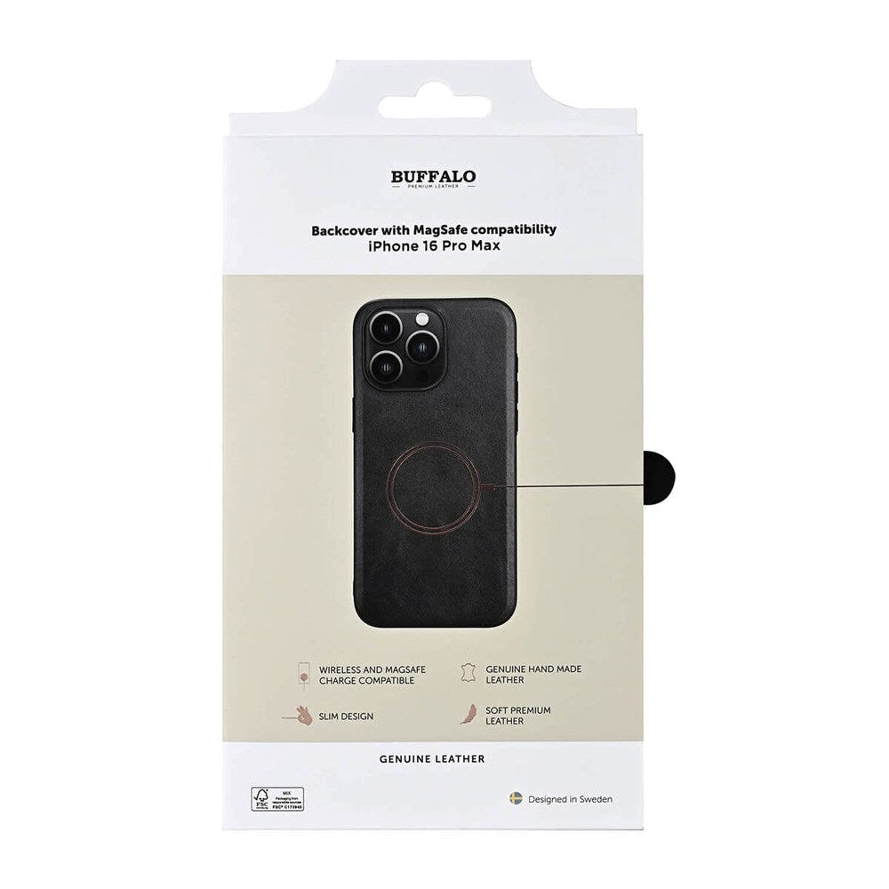 iPhone 16 Pro Max Buffalo Genuine Leather Case - MagSafe Compatible - Black
