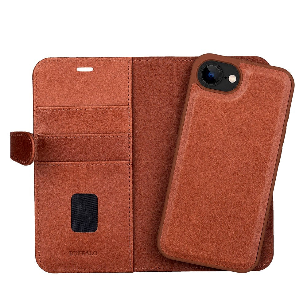 iPhone 16e Buffalo 2-in-1 Genuine Leather Flip Case - Brown