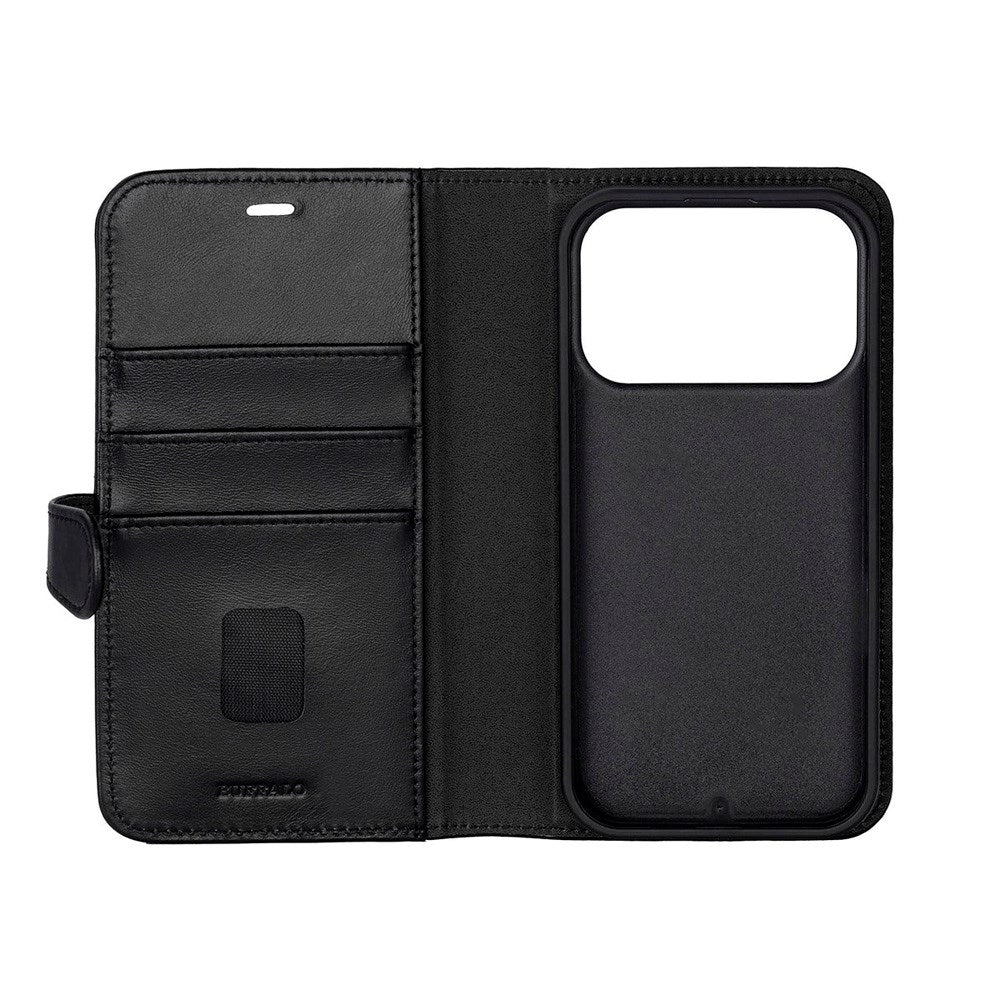 iPhone 17 Pro Max Buffalo 2-in-1 Genuine Leather Flip Case - Black