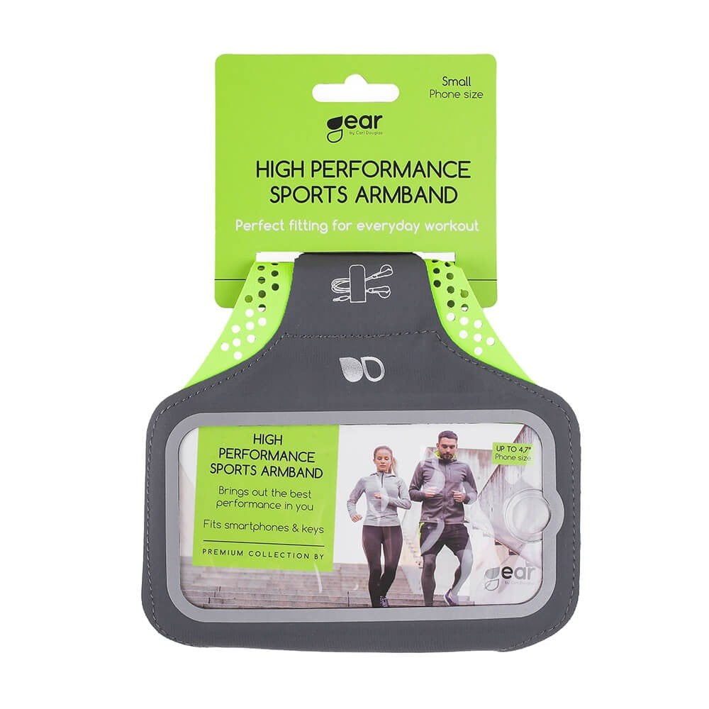 GEAR Universal Running Armband for Mobile with Pocket for Key & Reflective Edge (Max. Mobile: 70 x 140mm) - Grey / Green