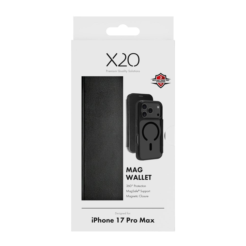X2O iPhone 17 Pro Max Mag Wallet Flip Case with Card holder - Black