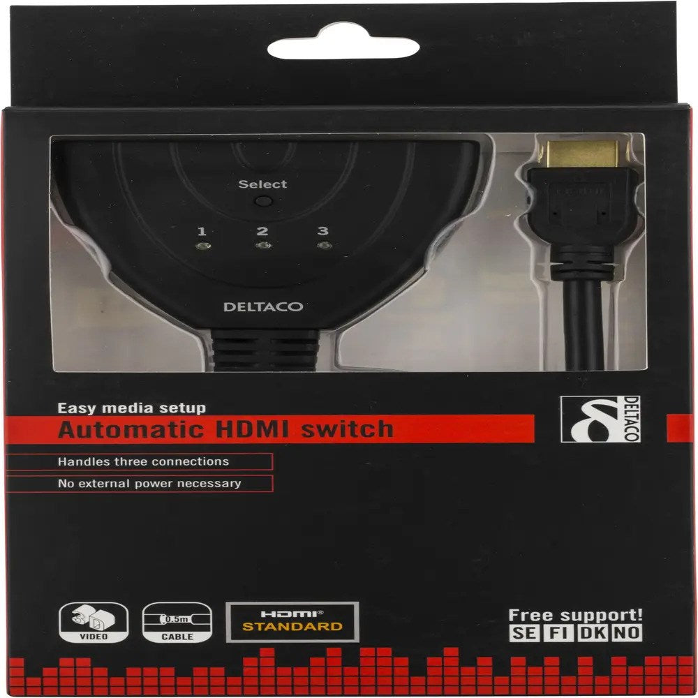 HDMI Pigtail Switch 3-in-1 Deltaco - Black