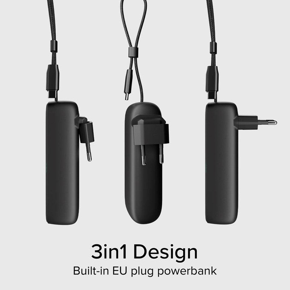 SBS 2-in-1 Hybrid PowerBank & Wall Charger with USB-C Cable - 5000 mAh / 20W - Black