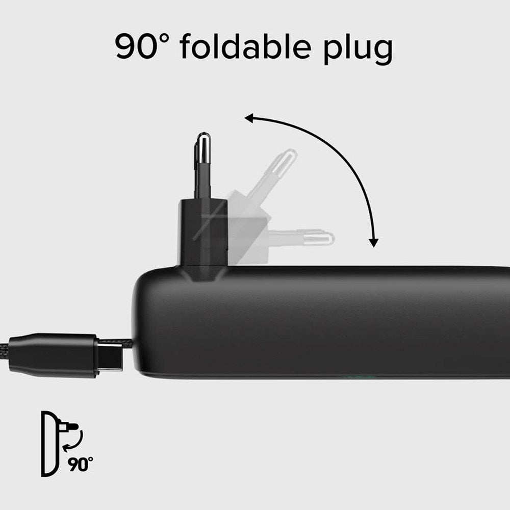 SBS 2-in-1 Hybrid PowerBank & Wall Charger with USB-C Cable - 5000 mAh / 20W - Black