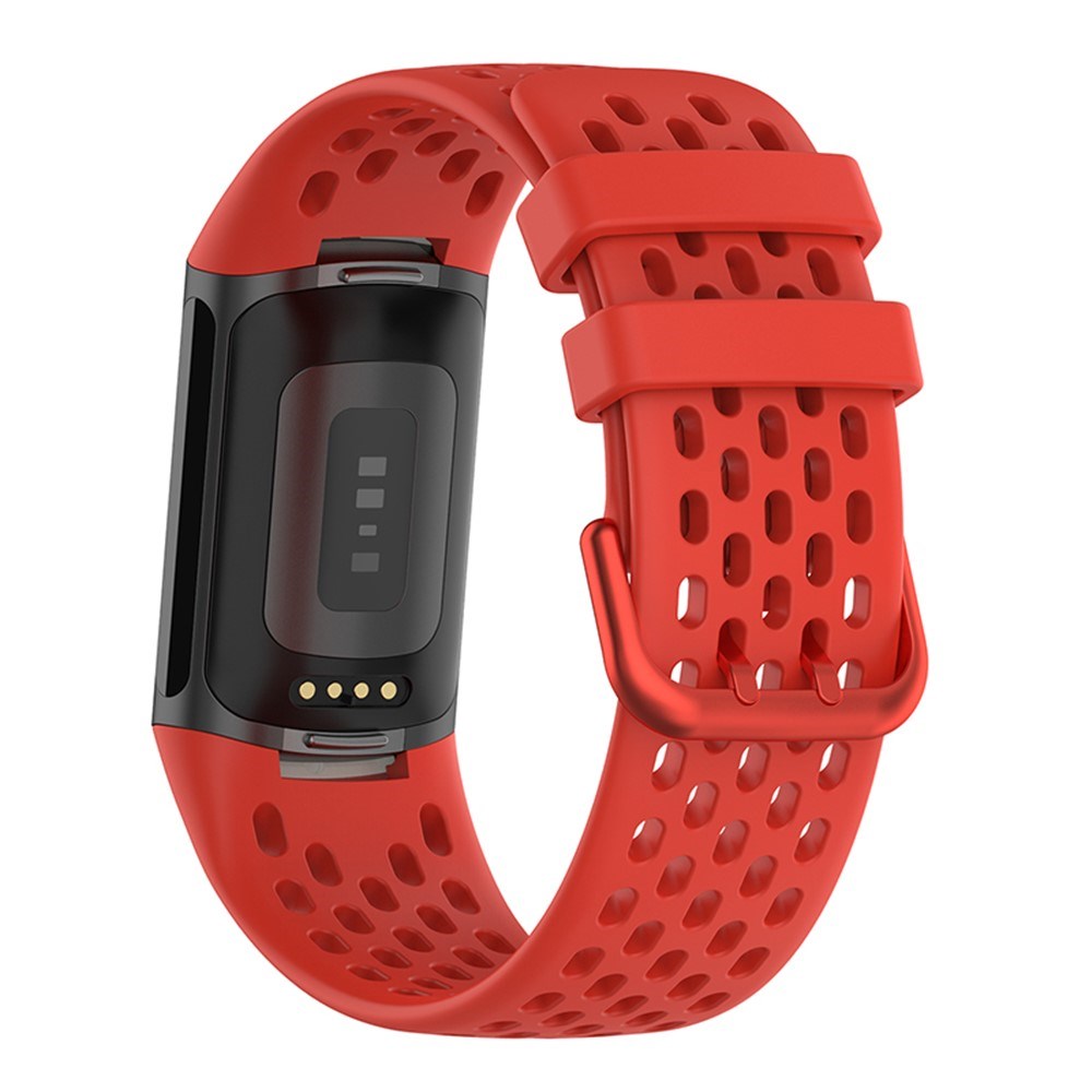 Fitbit Charge 6 / 5 Silicone Strap w. Holes - Red