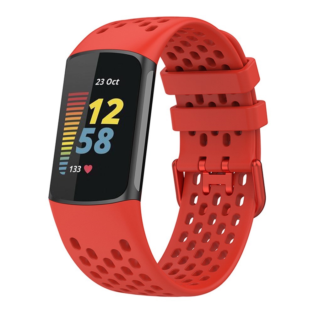 Fitbit Charge 6 / 5 Silicone Strap w. Holes - Red