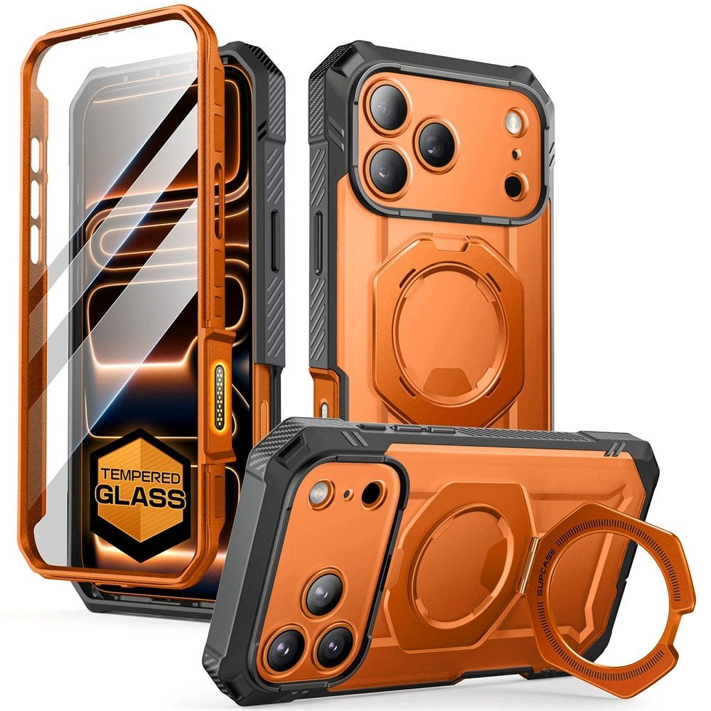 iPhone 17 Pro SUPCASE UB GRIB PRO MAG Case w. Screen Protector - MagSafe Compatibel - Transparent / Orange