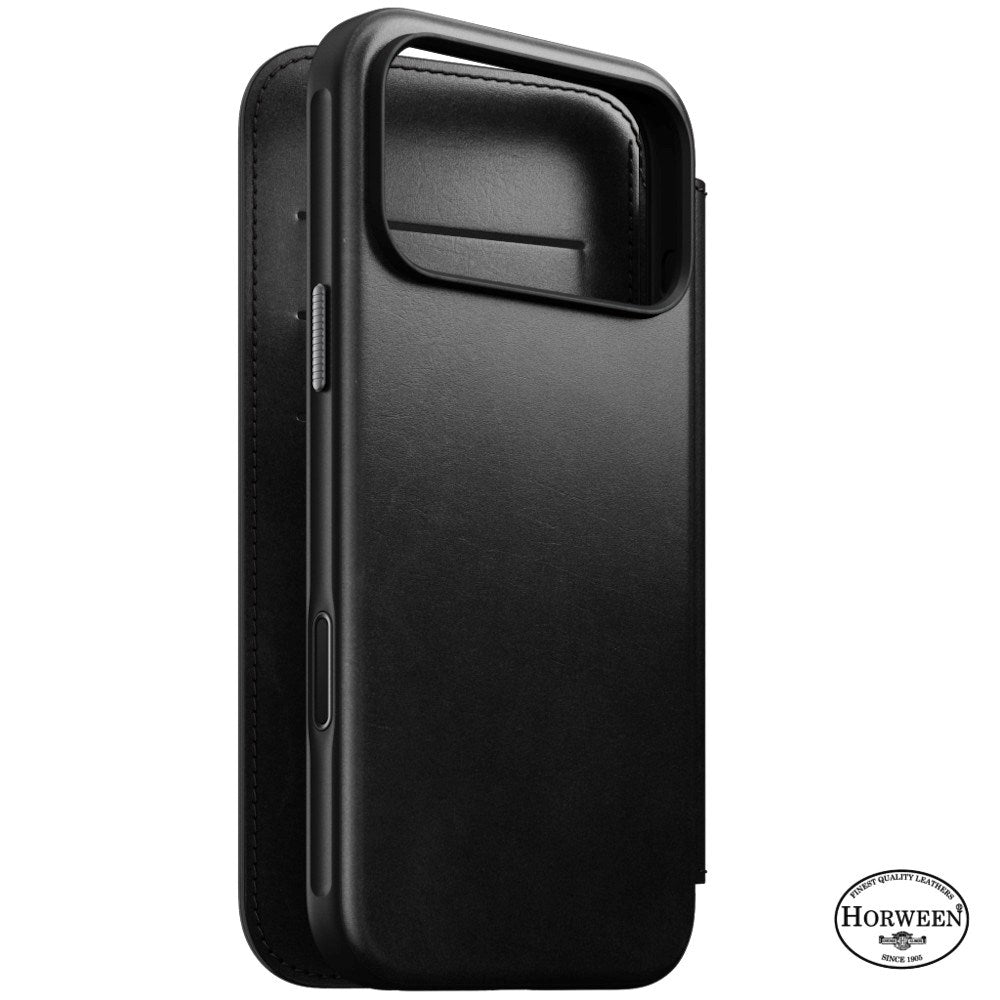 iPhone 18 Pro Max Nomad Modern Horween Leather Folio Case - MagSafe Compatible - Black