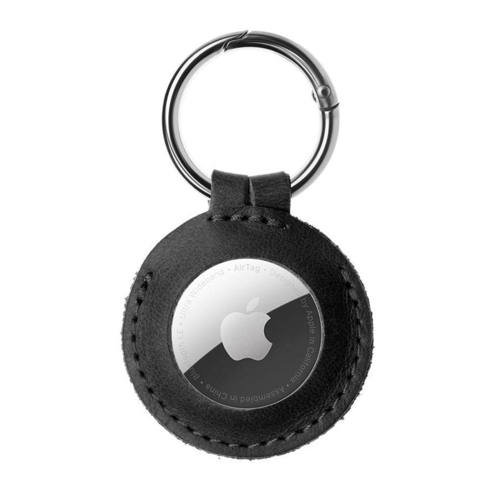 Fixed AirTag 1. & 2. Gen. Genuine Leather Cover w. Carabiner - Black
