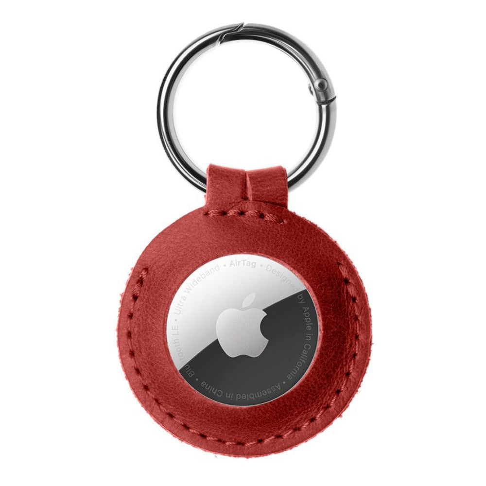 Fixed AirTag 1. & 2. Gen. Genuine Leather Cover w. Carabiner - Red