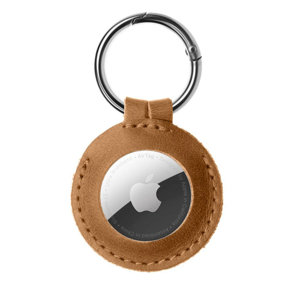 Fixed AirTag 1. & 2. Gen. Genuine Leather Cover w. Carabiner - Brown