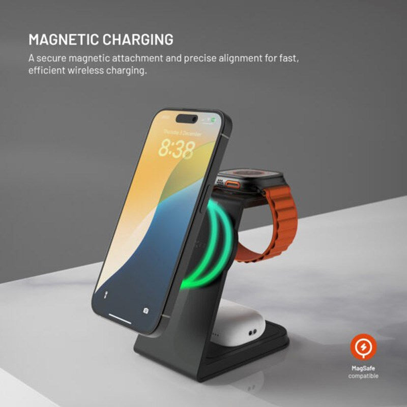FIxed 3-in-1 Wireless Charging Dock 15W - Smartphone / Apple Watch / AirPods - Black