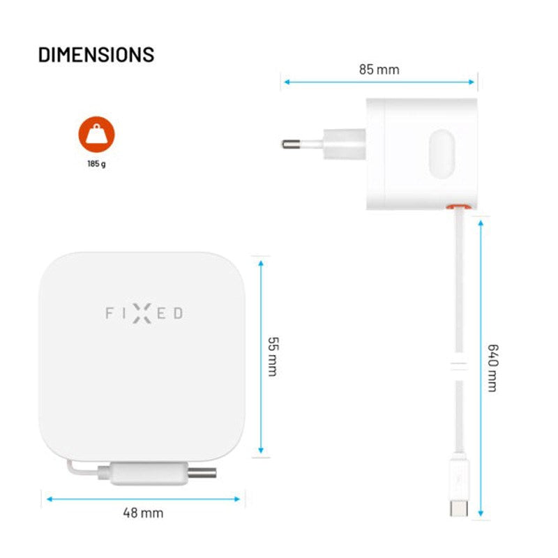 Fixed 65W USB-C Wall Charger with Retractable USB-C Cable - White