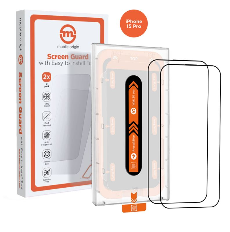 iPhone 15 Pro Mobile Origin Orange Screen Guard Protective Glass - 2 pcs. - Transparent